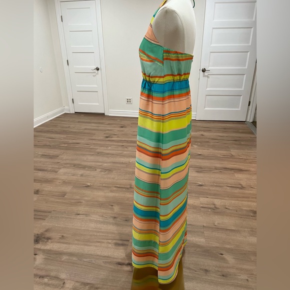 Ann Taylor Halter Maxi Dress Striped Multicolor Tie Back Womens Size 0 - Picture 15 of 16